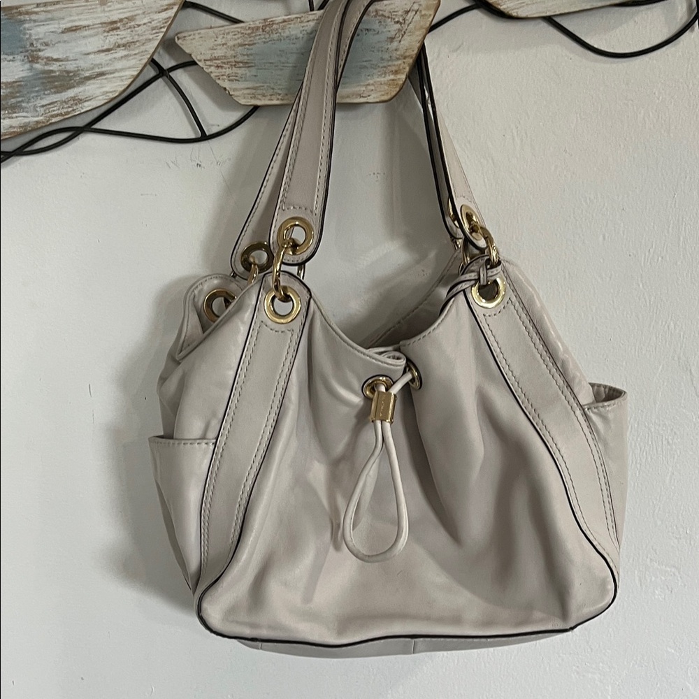 Michael Kors Cream Shoulder Bag with Gold Accents